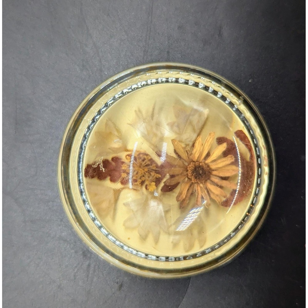 Vintage Clear Glass‎ Dome Paperweight Dried Flowers 3"